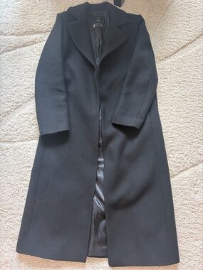 Mango Black Long Wool-Blend Coat